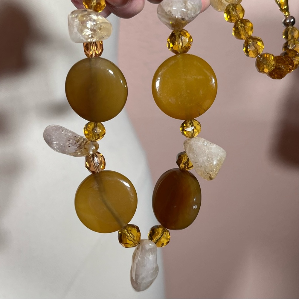 Vintage boho chunky raw yellow citrine Quartz Agate natural Necklace 17 inches